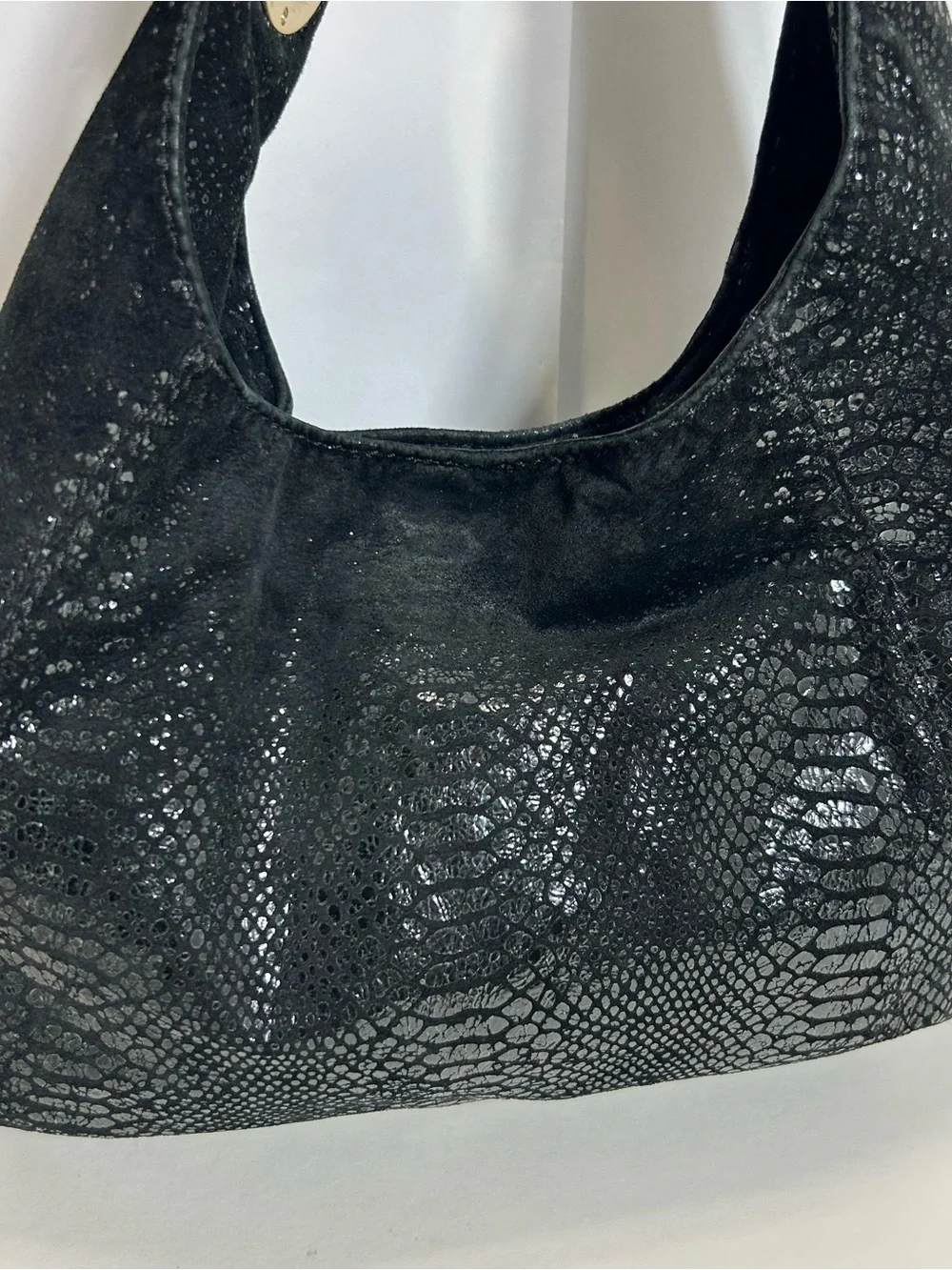 Michael Kors Black Snakeskin Hobo Shoulder Bag Purse Y2K Sparkle Gold Hardware